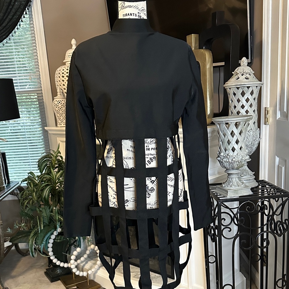 Fashion Nova Black Asymmetrical Lattice-Back Dress